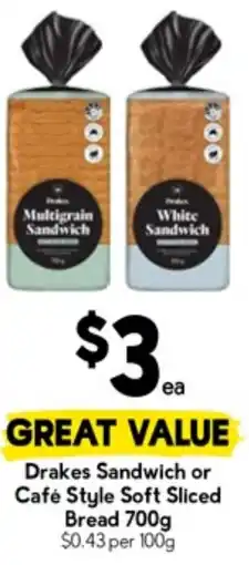 Drakes Drakes Sandwich or Café Style Soft Sliced Bread offer