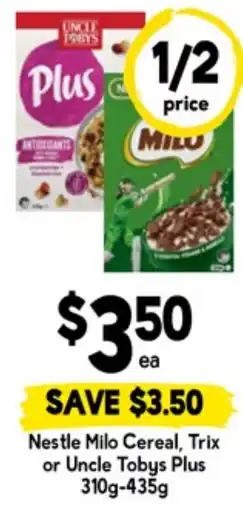 Drakes Nestle Milo Cereal, Trix or Uncle Tobys Plus offer