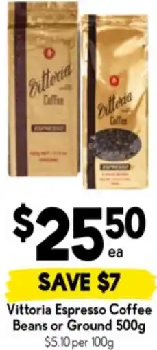 Drakes Vittoria Espresso Coffee Beans or Ground offer