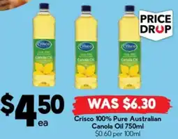 Drakes Crisco 100% Pure Australian Canola Oil offer