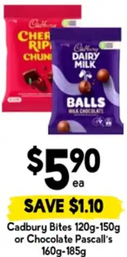 Drakes Cadbury Bites 120g-150g or Chocolate Pascall's offer