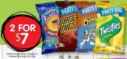 Spudshed Twisties, Burger Rings, Cheezels or Cheetos Party Bags offer