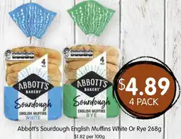 Spudshed Abbott's Sourdough English Muffins White Or Rye offer