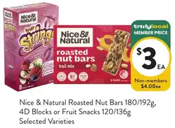 Foodworks Nice & Natural Roasted Nut Bars, 4D Blocks or Fruit Snacks offer