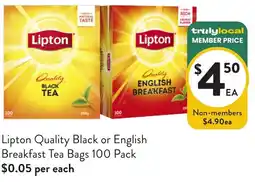 Foodworks Lipton Quality Black or English Breakfast Tea offer