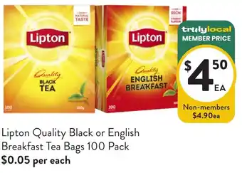 Lipton Quality Black or English Breakfast Tea