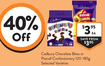 Cadbury Chocolate Bites or Pascall Confectionery