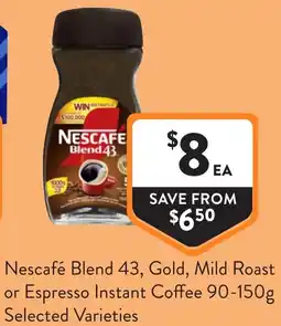 Foodworks Nescafé Blend 43, Gold, Mild Roast or Espresso Instant Coffee offer