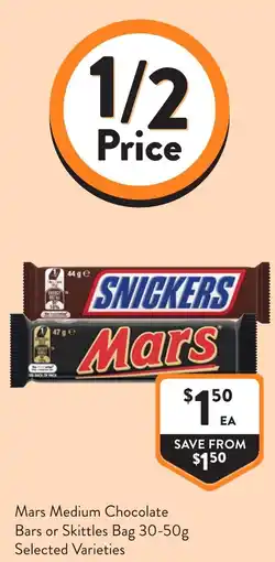 Foodworks Mars Medium Chocolate Bars or Skittles Bag offer