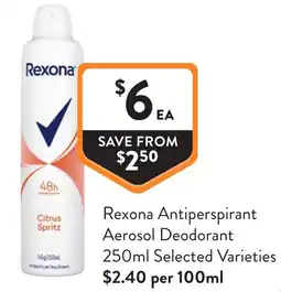 Foodworks Rexona Antiperspirant Aerosol Deodorant offer