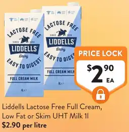 Foodworks Liddells Lactose Free Full Cream, Low Fat or Skim UHT Milk offer