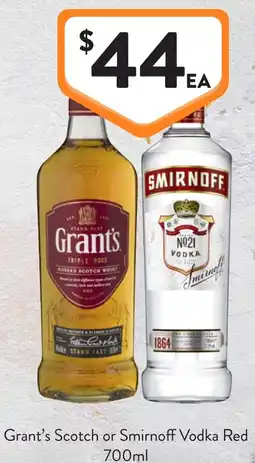 Foodworks Grant's Scotch or Smirnoff Vodka Red offer