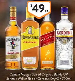 Foodworks Captain Morgan Spiced Original, Bundy UP, Johnnie Walker Red or Gordon's Dry Gin offer
