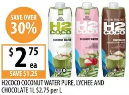 Supabarn H2coco coconut water pure, lychee and chocolate offer
