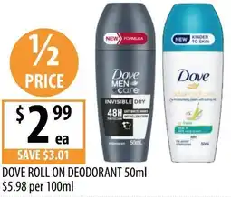 Supabarn DOVE ROLL ON DEODORANT offer