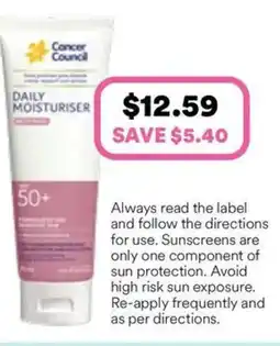 Priceline Cancer council face day wear moisturiser matte spf 50 invisible offer