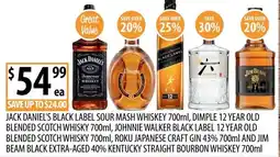 Supabarn Jack daniel's black label sour mash whiskey, dimple 12 year old blended scotch whisky, johnnie walker black label offer