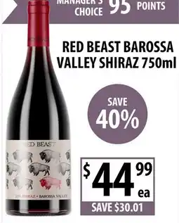 Supabarn Red beast barossa valley shiraz offer