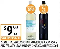 Supabarn Island tide marlborough sauvignon blanc and farmers leap random shot 2022 shiraz offer