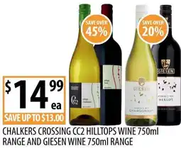 Supabarn Chalkers crossing cc2 hilltops wine range and giesen wine range offer