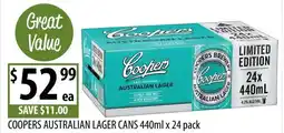Supabarn Coopers australian lager cans offer