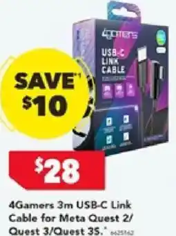 Harvey Norman 4Gamers 3m USB-C Link Cable for Meta Quest 2/ Quest 3/Quest 35 offer