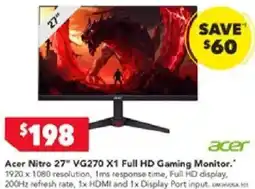 Harvey Norman Acer Nitro 27" VG270 X1 Full HD Gaming Monitor offer