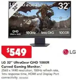 Harvey Norman LG 32" UltraGear QHD 1000R Curved Gaming Monitor offer