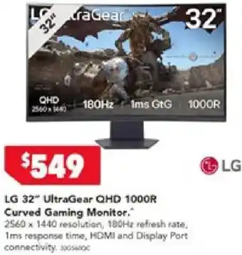 Harvey Norman LG 32" UltraGear QHD 1000R Curved Gaming Monitor offer