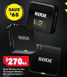 Harvey Norman Rode Wireless Go Gen III Compact Wireless Microphone System offer