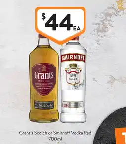 Foodworks Grant's Scotch or Smirnoff Vodka Red offer
