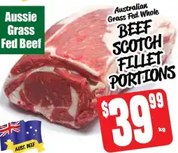 Farmer Jack's Australian grass fed whole beef scotch fillet portions offer