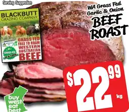 Farmer Jack's Wa grass fed garlic & onion beef roast offer