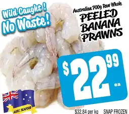 Farmer Jack's Australian raw whole peeled banana prawns offer