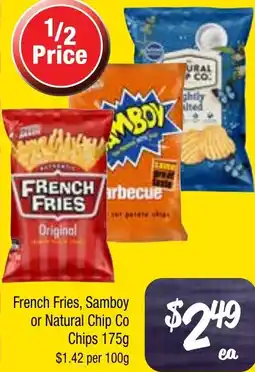 Farmer Jack's French Fries, Samboy or Natural Chip Co Chips offer