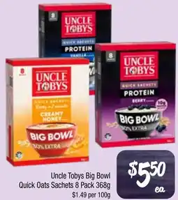 Farmer Jack's Uncle Tobys Big Bowl Quick Oats Sachets offer