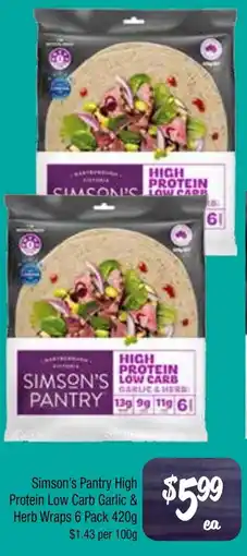 Farmer Jack's Simson's Pantry High Protein Low Carb Garlic & Herb Wraps offer