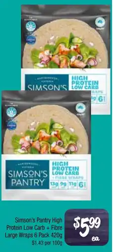 Farmer Jack's Simson's Pantry High Protein Low Carb + Fibre Large Wraps offer