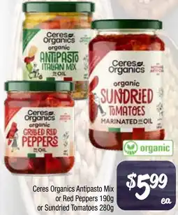 Farmer Jack's Ceres Organics Antipasto Mix or Red Peppers or Sundried Tomatoes offer