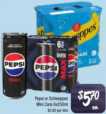 Farmer Jack's Pepsi or Schweppes Mini Cans offer