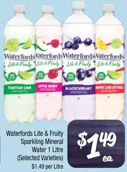 Farmer Jack's Waterfords Lite & Fruity Sparkling Mineral Water offer