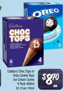Farmer Jack's Cadbury Choc Tops or Oreo Cookie Tops Ice Cream Cones offer