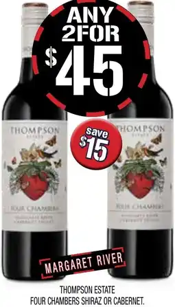 Farmer Jack's Thompson estate four chambers shiraz or cabernet offer