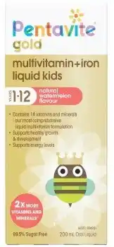 Discount Drug Stores Pentavite Gold Multivitamin + Iron Liquid Kids 1-12 Years Watermelon Flavour offer