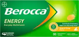 Discount Drug Stores Berocca Energy Mango & Orange Flavour 30 Effervescent Tablets offer