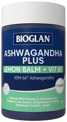Discount Drug Stores Bioglan Ashwagandha Plus Lemon Balm + Vit B5 60 Capsules offer