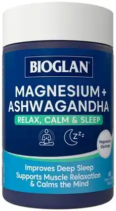 Discount Drug Stores Bioglan Magnesium + Ashwagandha Relax, Calm & Sleep 60 Capsules offer