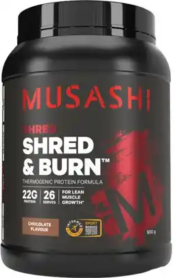Discount Drug Stores Musashi Shred & Burn Protein Powder Chocolate Flavour offer