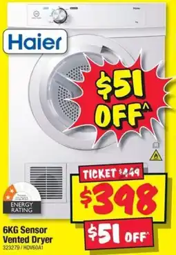 JB Hi-Fi 6KG Sensor Vented Dryer offer
