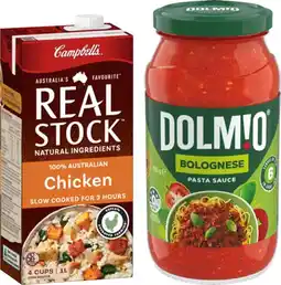 IGA Dolmio Pasta Sauce 490‑500g or Campbell’s Real Stock 1 Litre Selected Varieties offer